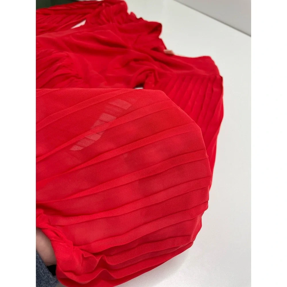 Jessica Simpson Pleated Smocked Long Sleeve Mini Dress Red Holiday‎ Christmas